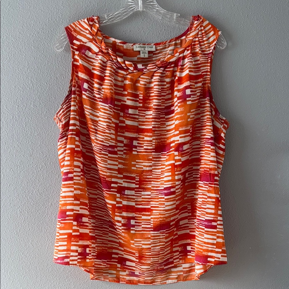 Coldwater Creek Orange and Red Patterned Sleeveless Blouse-SZ 1X/18